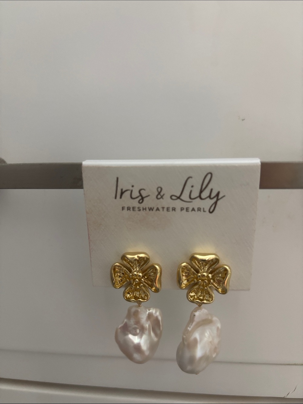 Iris & Lily Genuine Freshwater Floral Pearl Drop Earrings